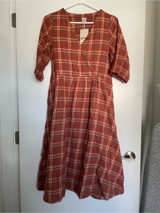 Pact Dresses & Skirts - Pact Rust and Cream Plaid Cotton Midi Dress